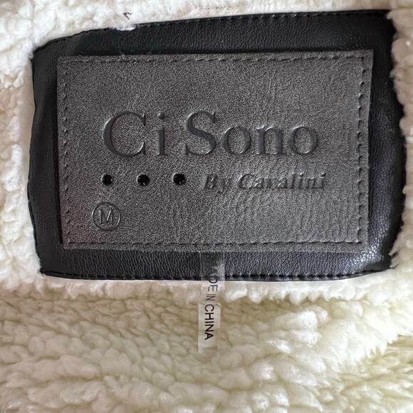 Ci Sono by Cavalini Womens Faux Leather Puffer Vest Sherpa Lined Crop Black Med - Picture 11 of 12